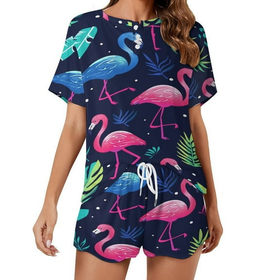 Flamingo Pattern 2 Pack Women’s Pajama Set Print Sleepwear And Shorts Y2k Loungewear Sets S-5XL