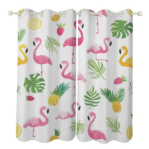 Flamingo Pattern Curtains Aesthetic Envrionmental Friendly Picture, Living Room Bedroom Window Drapes 2 Panel Set