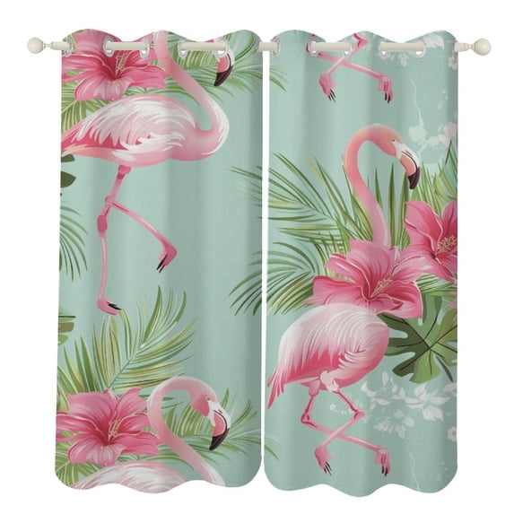 Flamingo Pattern Curtains Aesthetic Envrionmental Friendly Picture, Living Room Bedroom Window Drapes 2 Panel Set