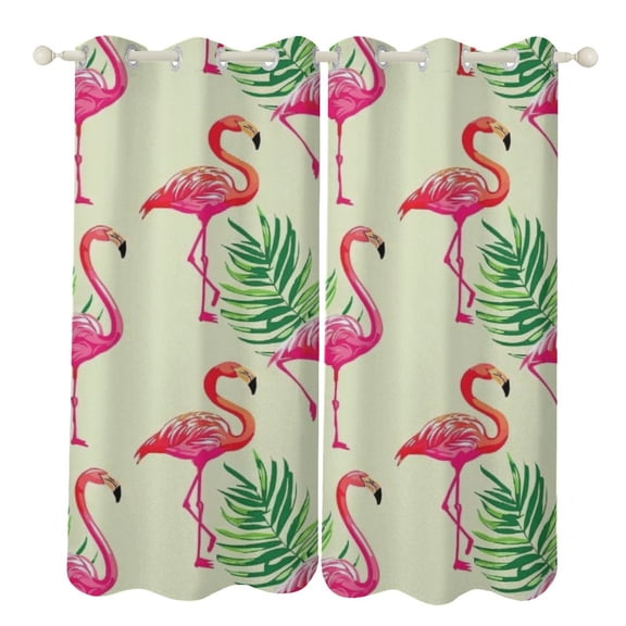 Flamingo Pattern Curtains Aesthetic Envrionmental Friendly Picture, Living Room Bedroom Window Drapes 2 Panel Set