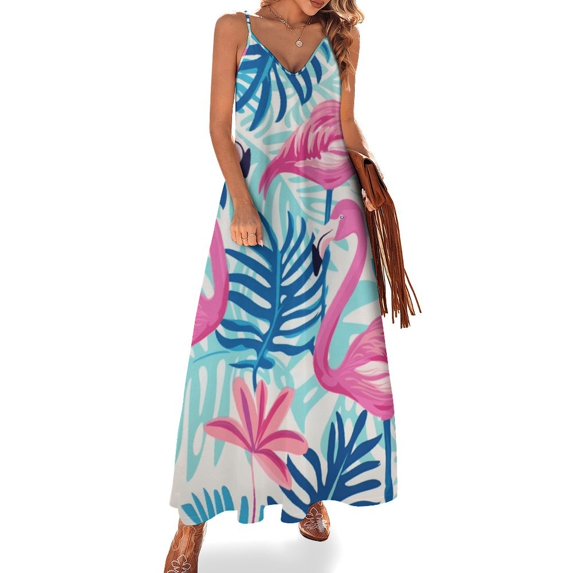 Flamingo Pattern Design Sleeveless Dress Woman Fashion Long Dresses Women's Summer Suit Dress 2025