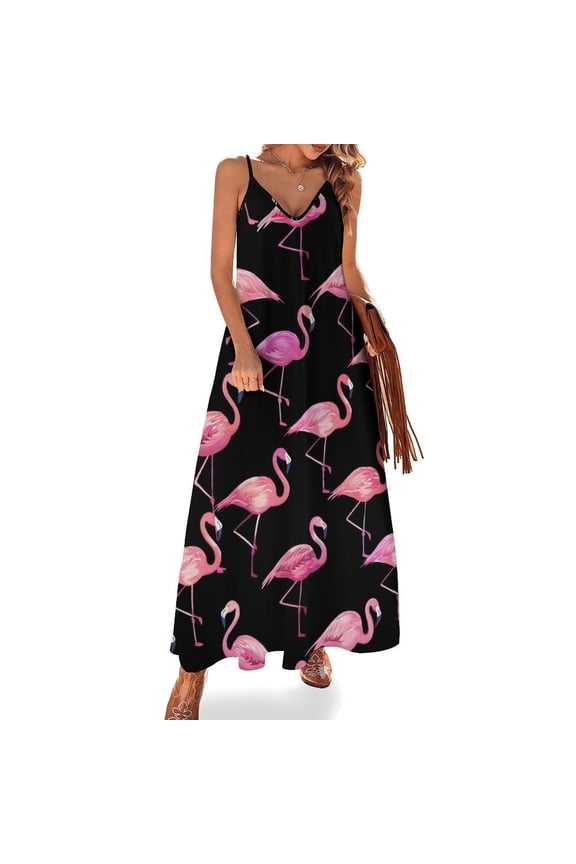 Flamingo Pattern Design Sleeveless Dress Woman Fashion Long Dresses Women's Summer Suit Dress 2025