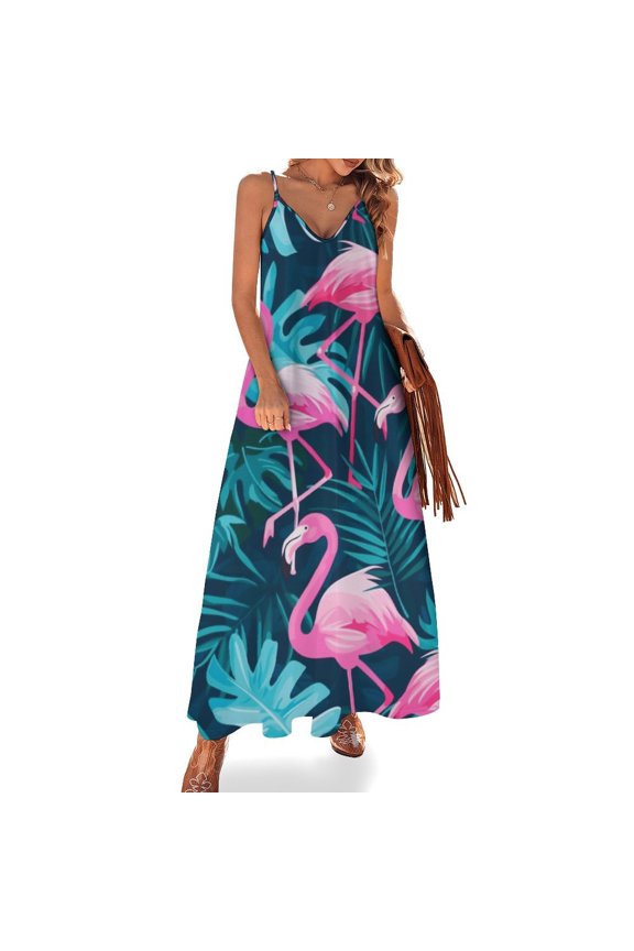Flamingo Pattern Design Sleeveless Dress Woman Fashion Long Dresses Women's Summer Suit Dress 2025