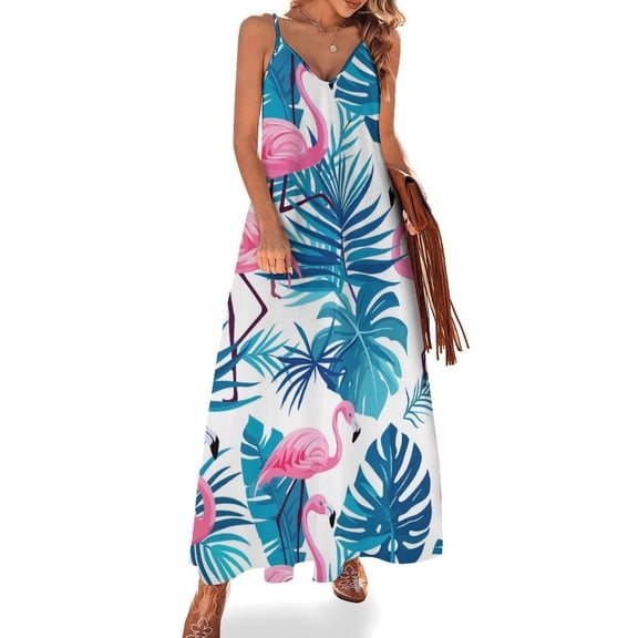 Flamingo Pattern Design Sleeveless Dress Woman Fashion Long Dresses Women's Summer Suit Dress 2025