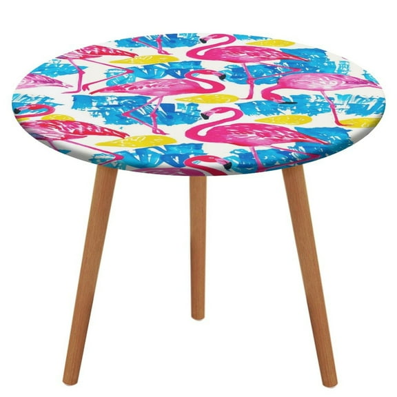 Flamingo Pattern Fitted Table Cover - Waterproof Elastic Edged Tablecloth Wipeable Table Cloth for Spring Party Dinner Table Decor (Fit for 45"-54" Round Tables)