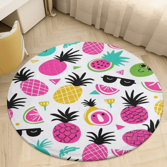 Flamingo Pattern Floral Medallion Round Rug - Small Round Area Rug, Soft Non-Slip Machine Washable Bedroom Mat Indoor Accent Entry Carpet for Office Desk Dorm Hallway