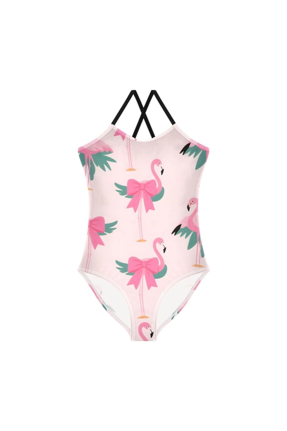 Flamingo Pattern Girls' One-Piece Swimwear 3T-10T Soft Stretchy for Beach Pool Water Park