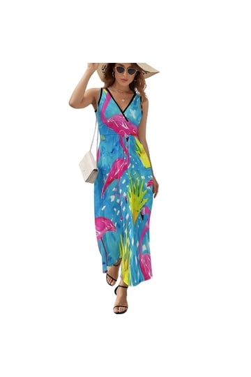 beach summer maxi dresses Mesh Beach Dress Blue Flamingo Print main image 0