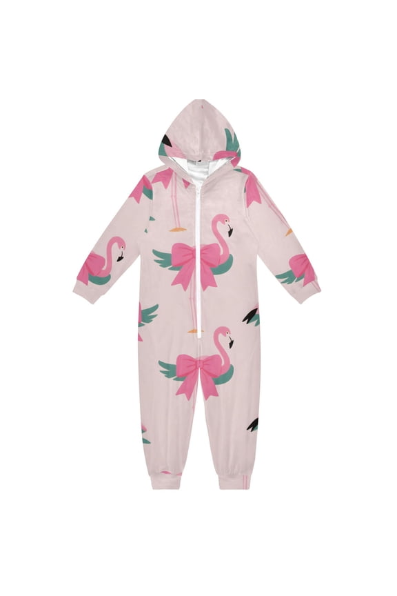 Flamingo Pattern One Piece Pajamas Soft Jumpsuit Cozy Sleep and Play Romper Zipper and Pockets 4T