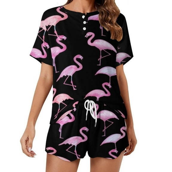 Flamingo Pattern Pajamas Set Womens Loungewear Sleepwear 2 Piece PJ Sets