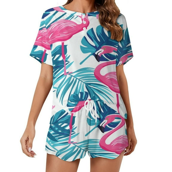 Flamingo Pattern Pajamas Set Womens Loungewear Sleepwear 2 Piece PJ Sets