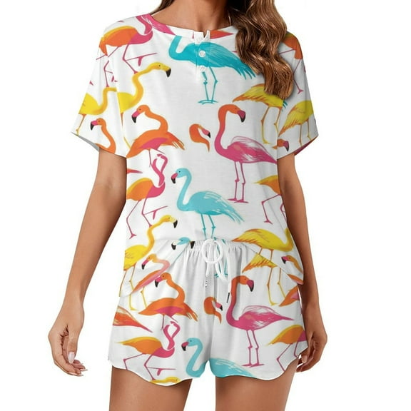 Flamingo Pattern Pajamas Set Womens Loungewear Sleepwear 2 Piece PJ Sets