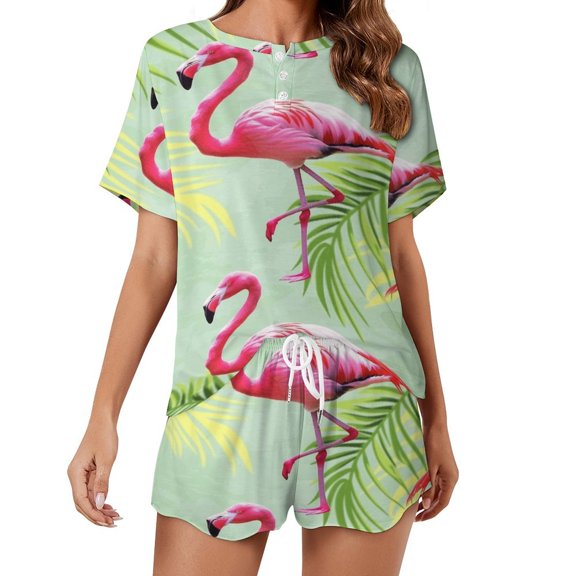 Flamingo Pattern Pajamas Set Womens Loungewear Sleepwear 2 Piece PJ Sets