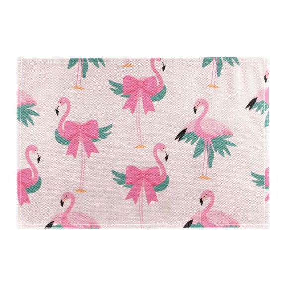 Flamingo Pattern Placemat 18x12in Reversible Rustic Linen Texture Dining Table Mat
