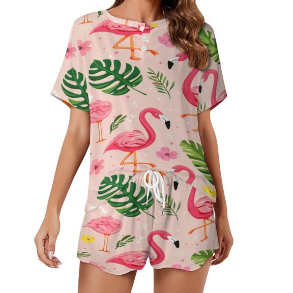 Flamingo Pattern Print Women'S Pajamas Set Summer Sleepwear Sets 2 Piece Lounge Set