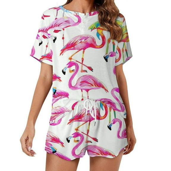 Flamingo Pattern Print Women'S Pajamas Set Summer Sleepwear Sets 2 Piece Lounge Set