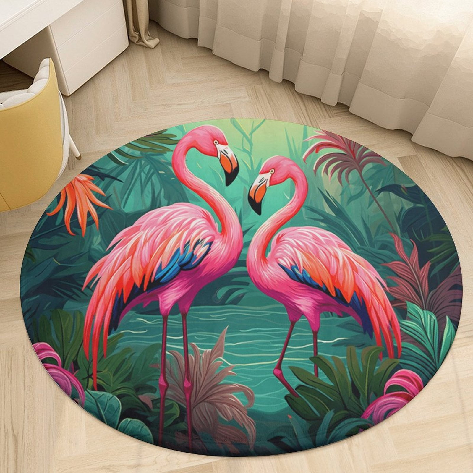 Flamingo Pattern Round Area Rugs for Bedroom Living Room, 4FT Soft ...