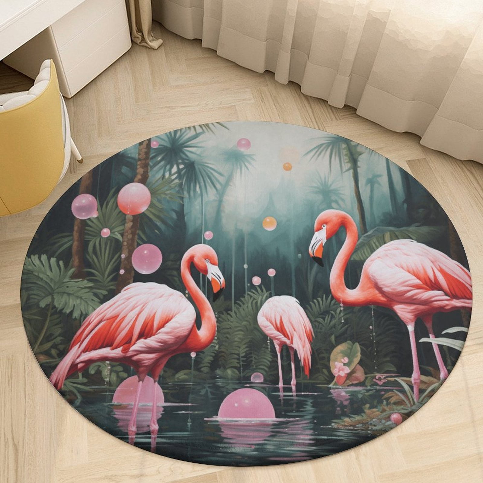 Flamingo Pattern Round Area Rugs for Bedroom Living Room, 6FT Soft ...