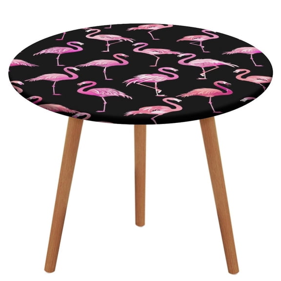 Flamingo Pattern Round Fitted Tablecloth with Backing Elastic Edge Design Table Cover Waterproof Oil-Proof Table Cloth Stain-Resistant Wipeable for Round Table