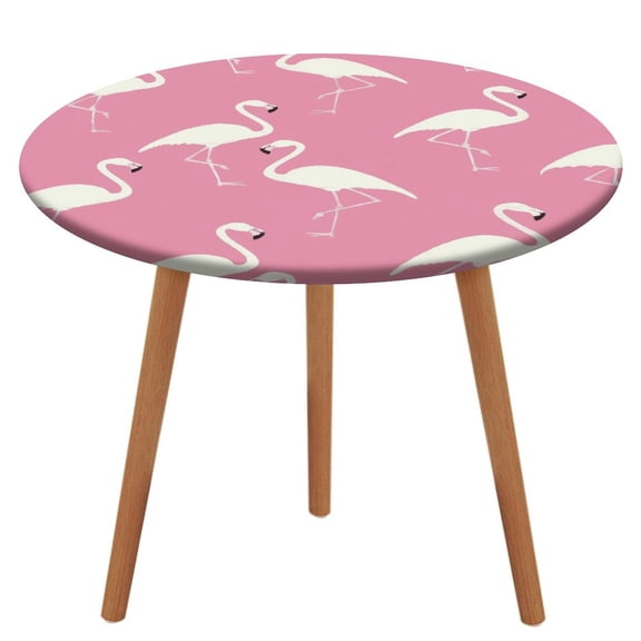 Flamingo Pattern Round Fitted Tablecloth with Backing Elastic Edge Design Table Cover Waterproof Oil-Proof Table Cloth Stain-Resistant Wipeable for Round Table