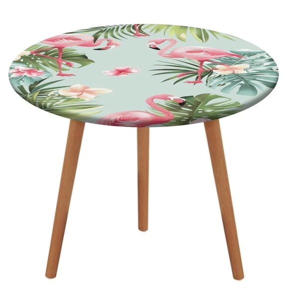 Flamingo Pattern Round Fitted Tablecloth with Backing Elastic Edge Design Table Cover Waterproof Oil-Proof Table Cloth Stain-Resistant Wipeable for Round Table