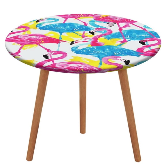 Flamingo Pattern Round Fitted Tablecloth with Elastic Edged & Backing, Round Table Cover for Indoor Outdoor Patio Use Fits Tables Up to 40" - 54" Diameter