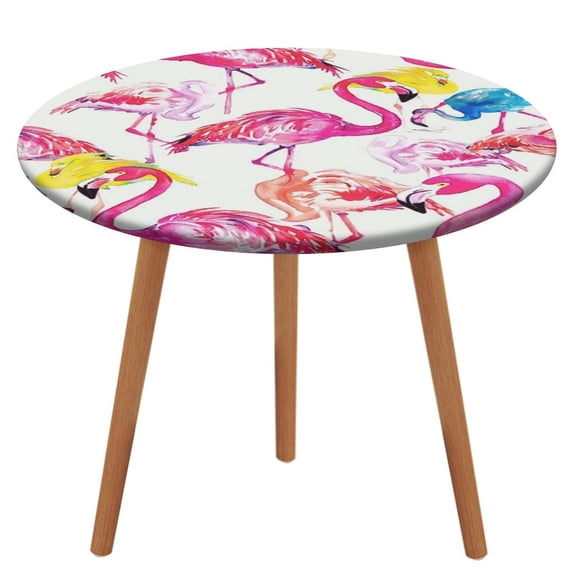 Flamingo Pattern Round Fitted Tablecloth with Elastic Edged & Backing, Round Table Cover for Indoor Outdoor Patio Use Fits Tables Up to 40" - 54" Diameter
