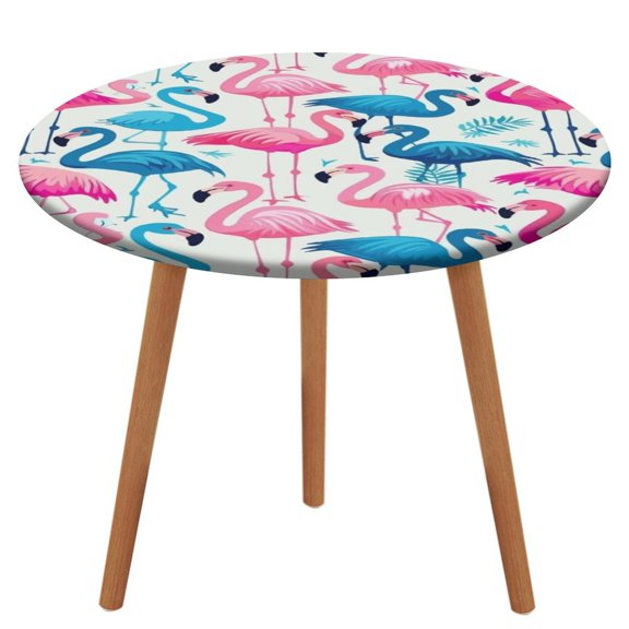Flamingo Pattern Round Fitted Tablecloth with Elastic Edged & Backing, Round Table Cover for Indoor Outdoor Patio Use Fits Tables Up to 40" - 54" Diameter
