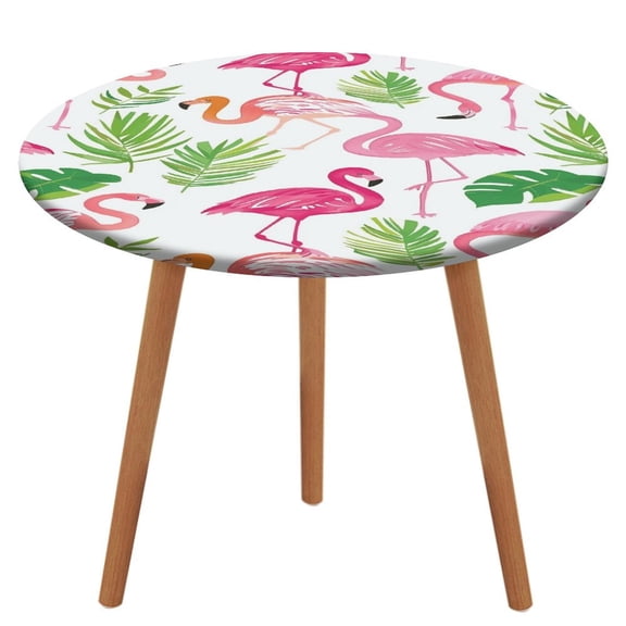 Flamingo Pattern Round Fitted Tablecloth with Elastic Edged & Backing, Round Table Cover for Indoor Outdoor Patio Use Fits Tables Up to 40" - 54" Diameter