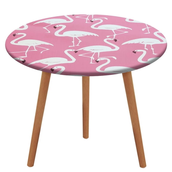 Flamingo Pattern Round Fitted Tablecloth with Elastic Edged & Backing, Round Table Cover for Indoor Outdoor Patio Use Fits Tables Up to 40" - 54" Diameter