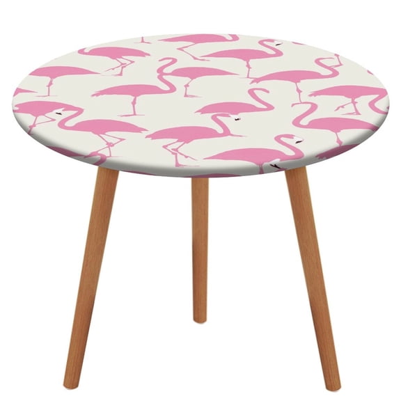 Flamingo Pattern Round Fitted Tablecloth with Flannel Backing Elastic Table Cloth Waterproof Oil-Proof Plastic Table Cover Table Up 40"-54" Diameter)