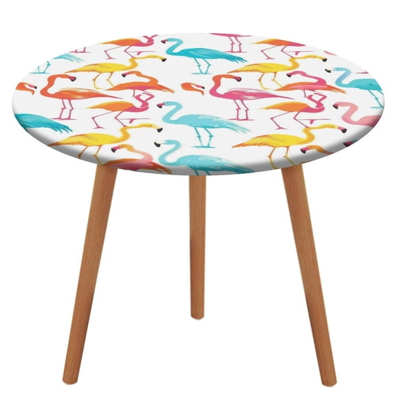 Flamingo Pattern Round Fitted Tablecloth with Flannel Backing Elastic Table Cloth Waterproof Oil-Proof Plastic Table Cover Table Up 40"-54" Diameter)