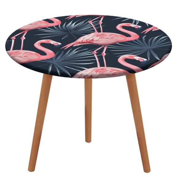 Flamingo Pattern Round Fitted Tablecloth with Flannel Backing Elastic Table Cloth Waterproof Oil-Proof Plastic Table Cover Table Up 40"-54" Diameter)