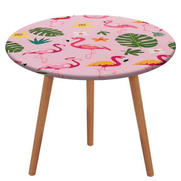 Flamingo Pattern Round Fitted Tablecloth with Flannel Backing Elastic Table Cloth Waterproof Oil-Proof Plastic Table Cover Table Up 40"-54" Diameter)