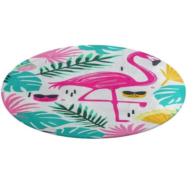 Flamingo Pattern Round Rugs -Washable Non-Slip Small Round Area Rug Throw Soft Circle Rugs for Bedroom, Modern Print Indoor Carpet for Entryway Sofa Living Room