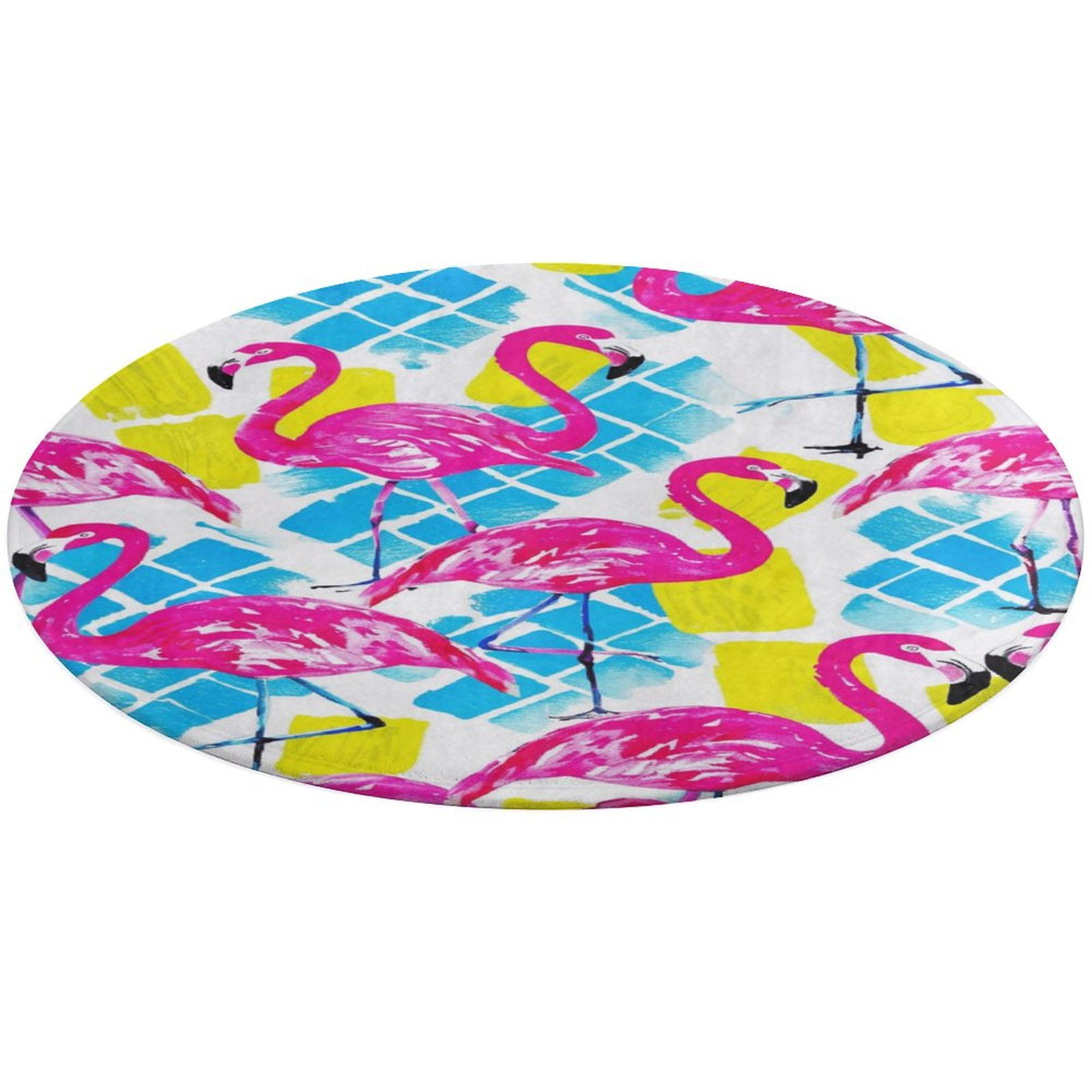 Flamingo Pattern Round Rugs -Washable Non-Slip Small Round Area Rug ...