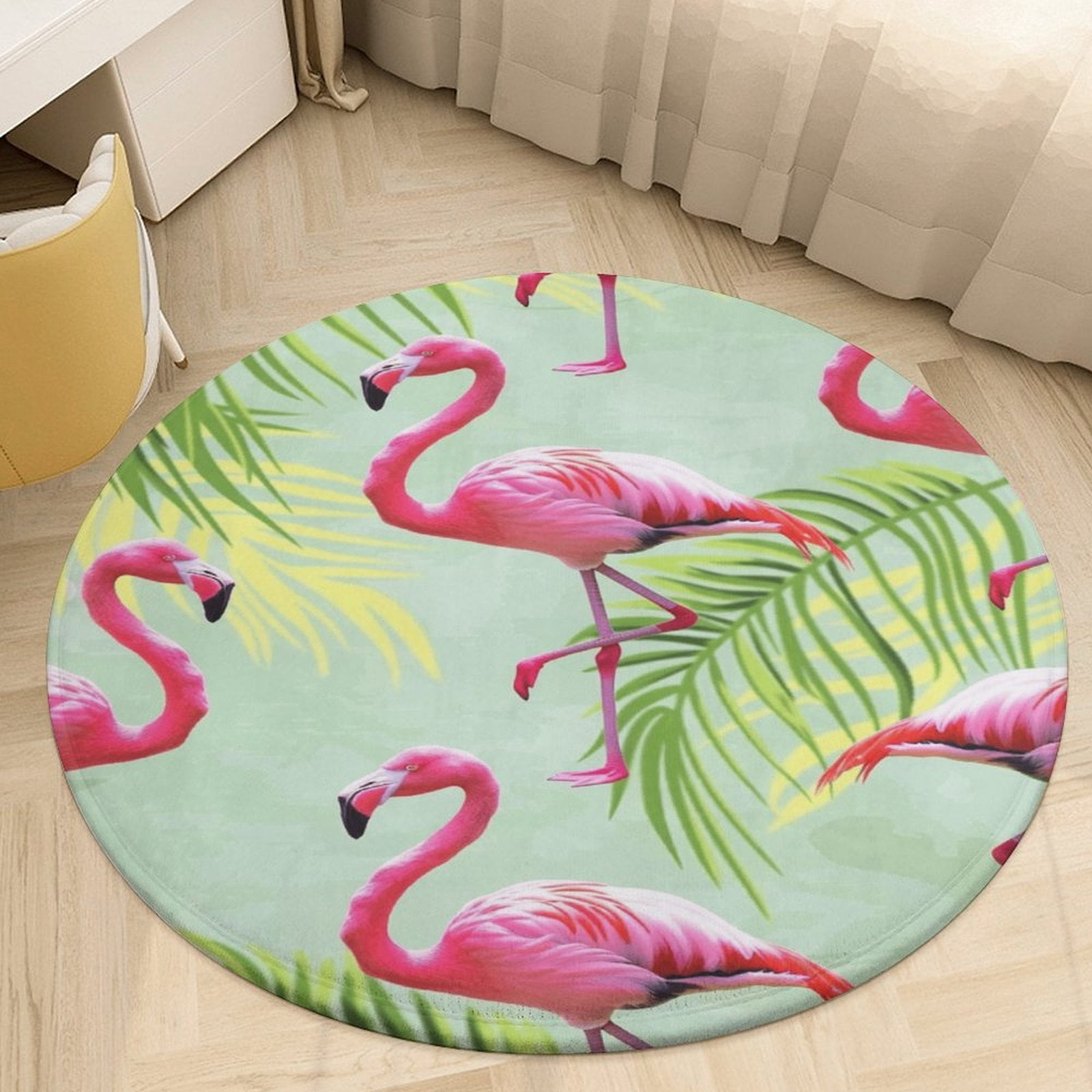 Flamingo Pattern Round Rugs -Washable Non-Slip Small Round Area Rug ...
