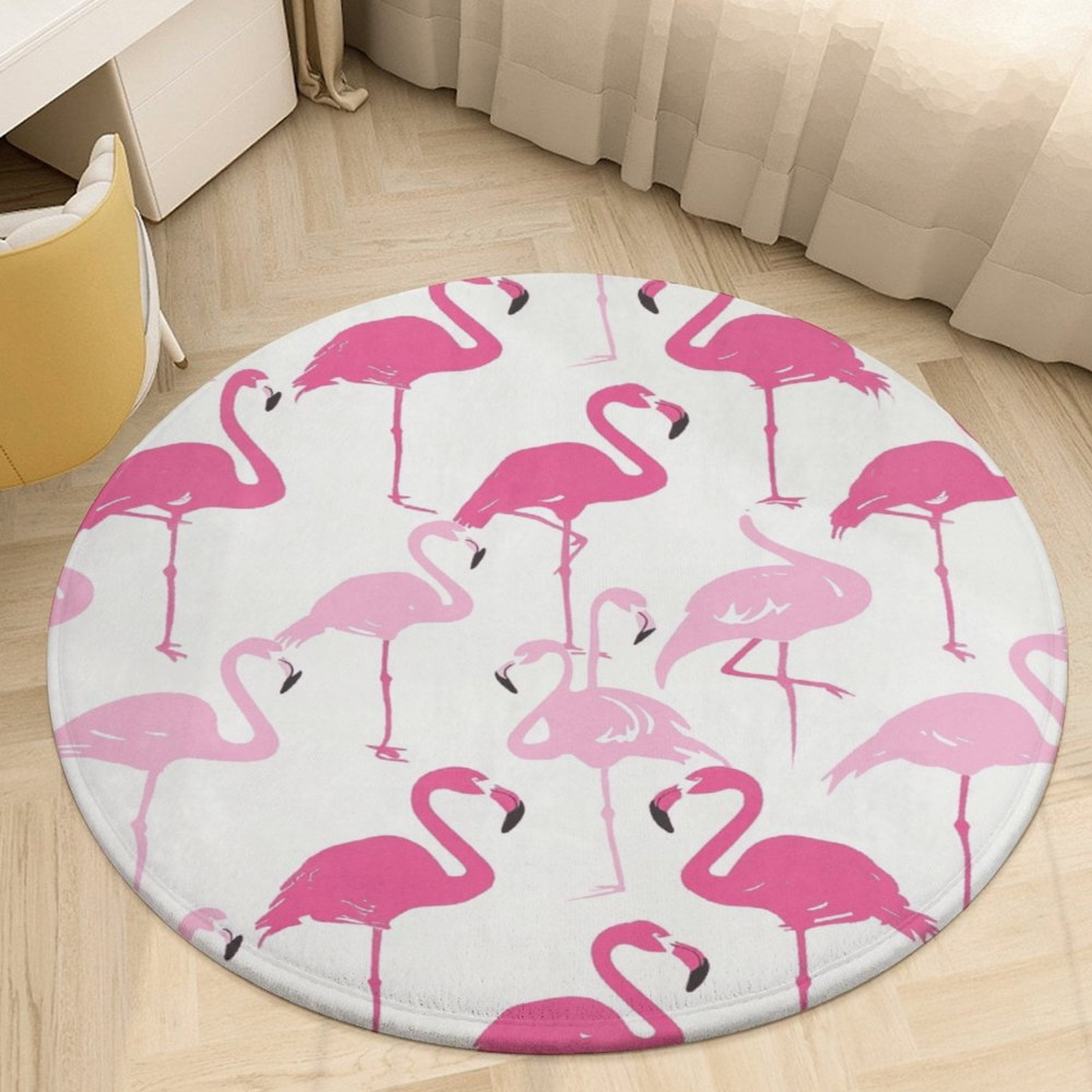 Flamingo Pattern Round Rugs -Washable Non-Slip Small Round Area Rug ...