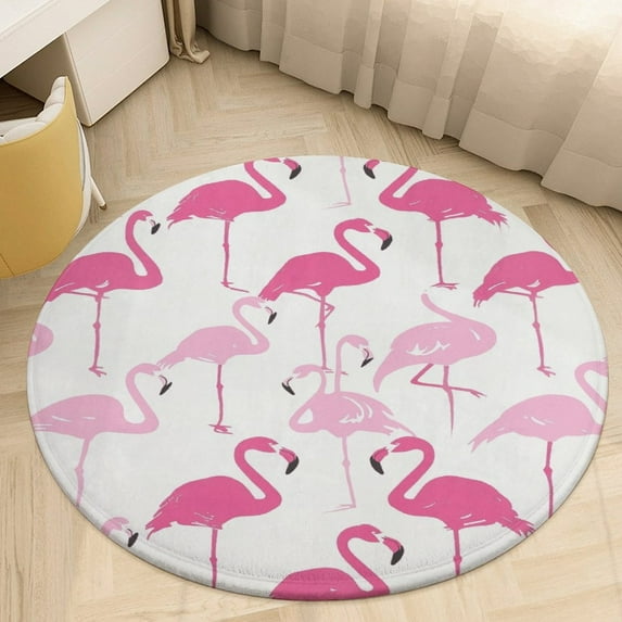 Flamingo Pattern Round Rugs -Washable Non-Slip Small Round Area Rug Throw Soft Circle Rugs for Bedroom, Modern Print Indoor Carpet for Entryway Sofa Living Room