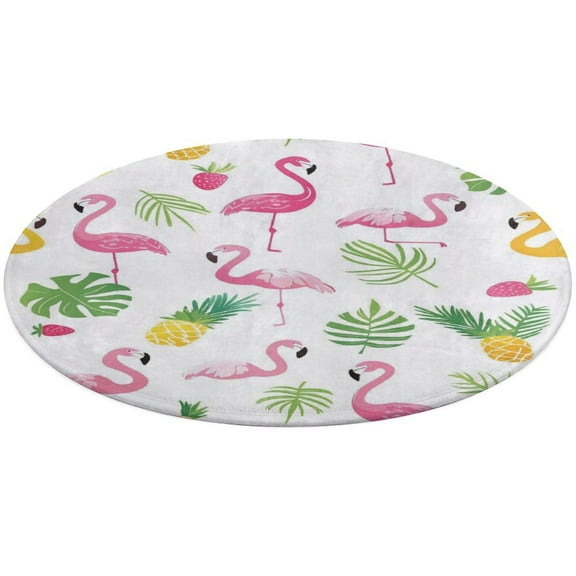 Flamingo Pattern Round Rugs -Washable Non-Slip Small Round Area Rug Throw Soft Circle Rugs for Bedroom, Modern Print Indoor Carpet for Entryway Sofa Living Room
