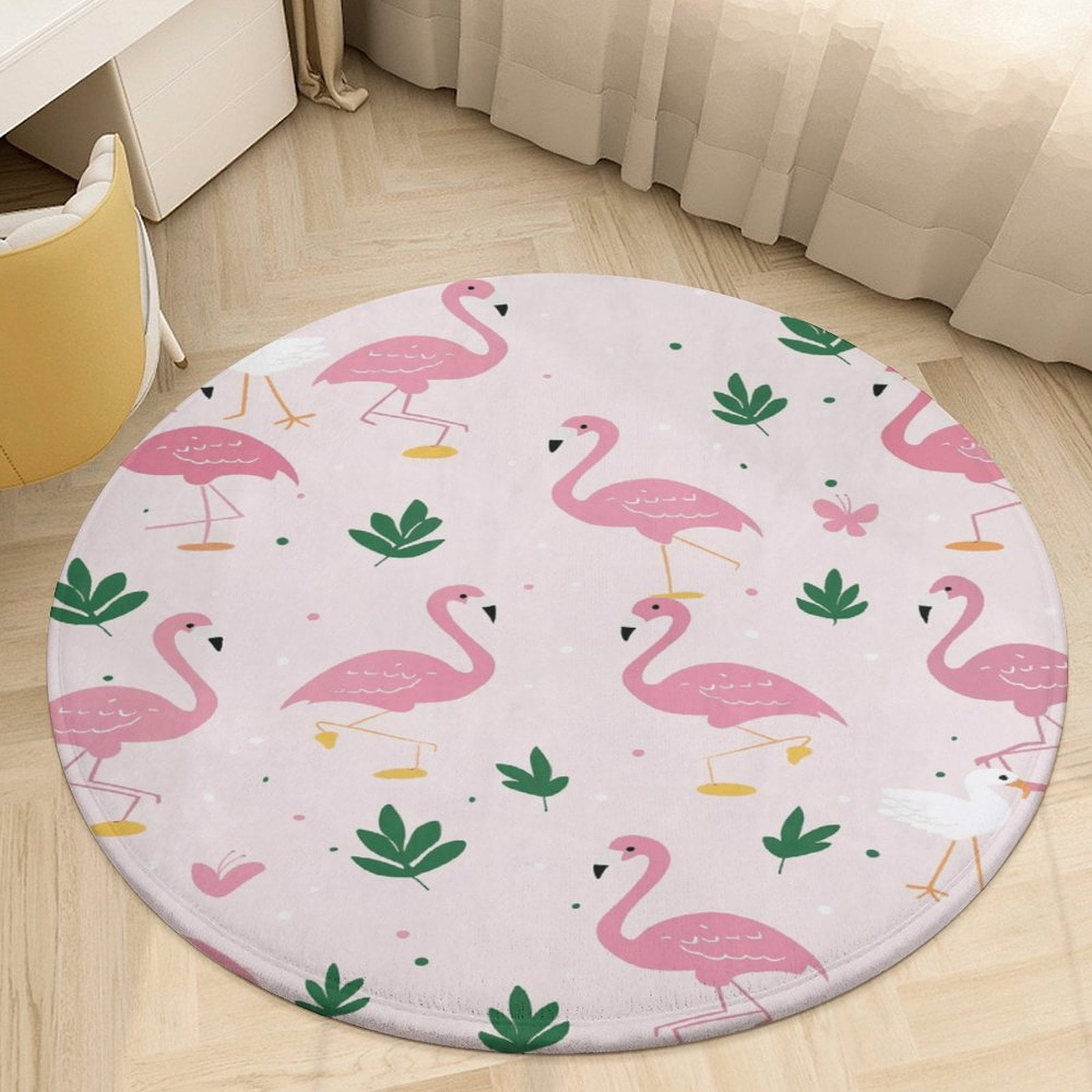 Flamingo Pattern Round Rugs -Washable Non-Slip Small Round Area Rug ...