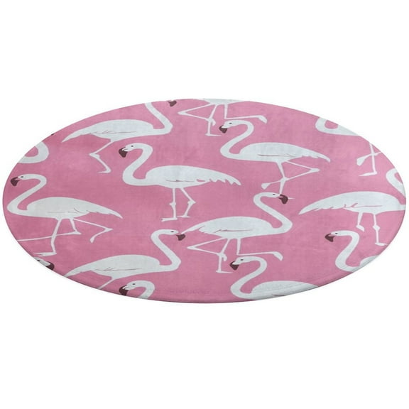 Flamingo Pattern Round Rugs -Washable Non-Slip Small Round Area Rug Throw Soft Circle Rugs for Bedroom, Modern Print Indoor Carpet for Entryway Sofa Living Room