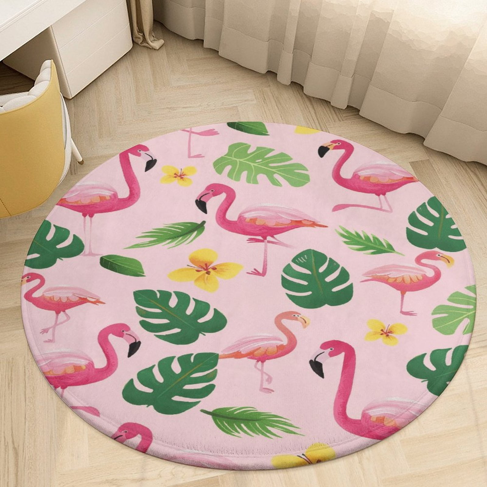 Flamingo Pattern Round Rugs -Washable Non-Slip Small Round Area Rug ...