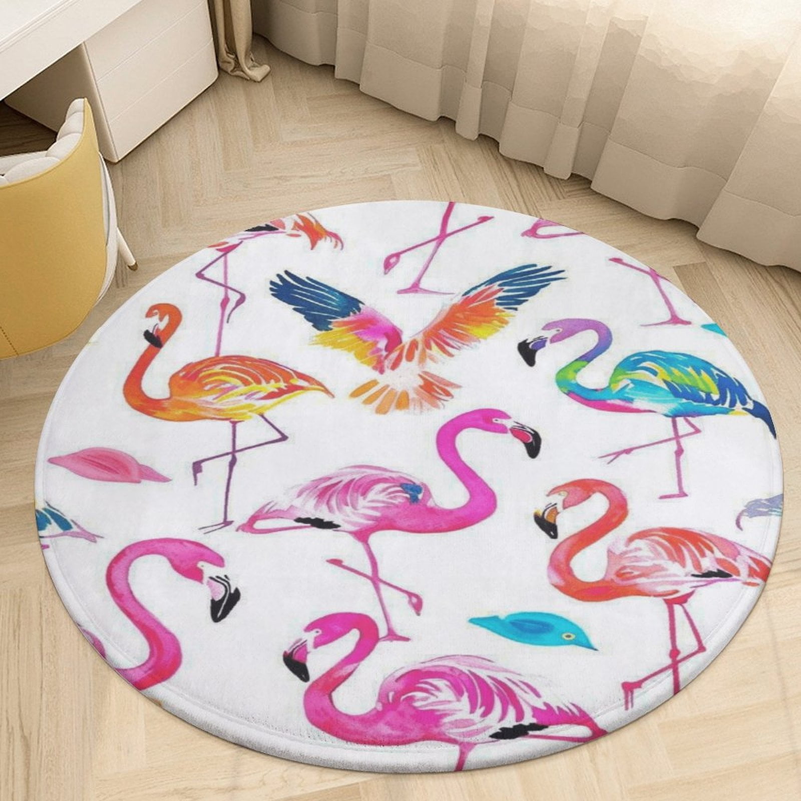 Flamingo Pattern Round Rugs -Washable Non-Slip Small Round Area Rug ...