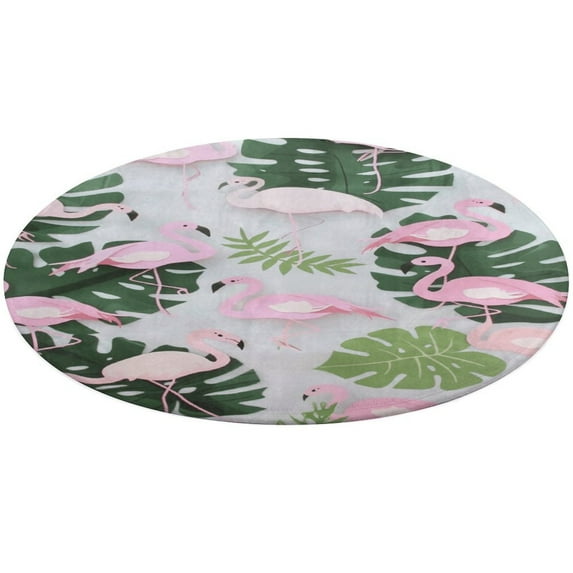 Flamingo Pattern Round Rugs -Washable Non-Slip Small Round Area Rug Throw Soft Circle Rugs for Bedroom, Modern Print Indoor Carpet for Entryway Sofa Living Room
