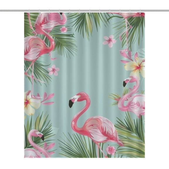 Flamingo Pattern Shower Curtain for Bathroom with 12Hooks, Polyester Fabric Thick Shower Curtain Washable Waterproof Curtain