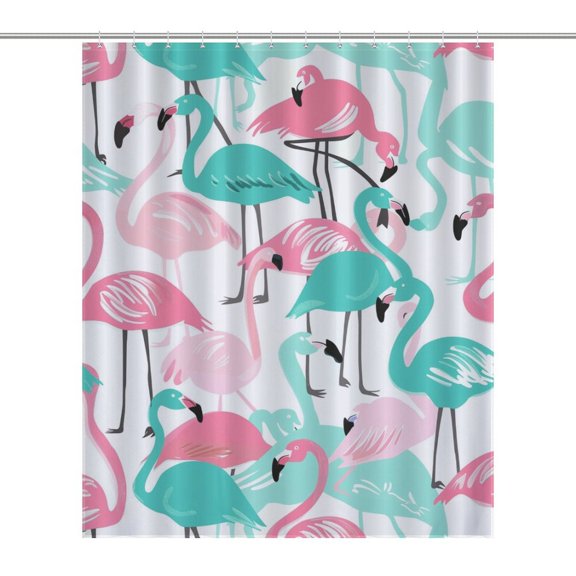 Flamingo Pattern Shower Curtain for Bathroom with 12Hooks, Polyester Fabric Thick Shower Curtain Washable Waterproof Curtain