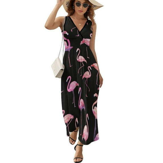 Flamingo Pattern Sleeveless Dress Female Clothing Dress Women Summer 2025 Dress