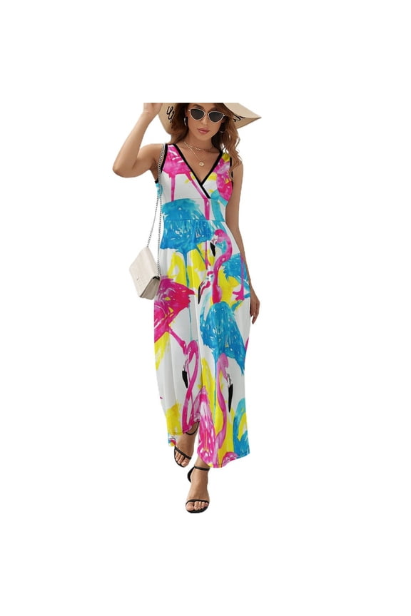 Flamingo Pattern Sleeveless Dress Woman Fashion Long Dresses Women's Summer Suit Dress 2025