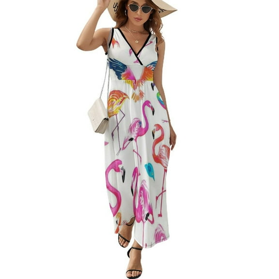 Flamingo Pattern Sleeveless Dress Woman Fashion Long Dresses Women's Summer Suit Dress 2025